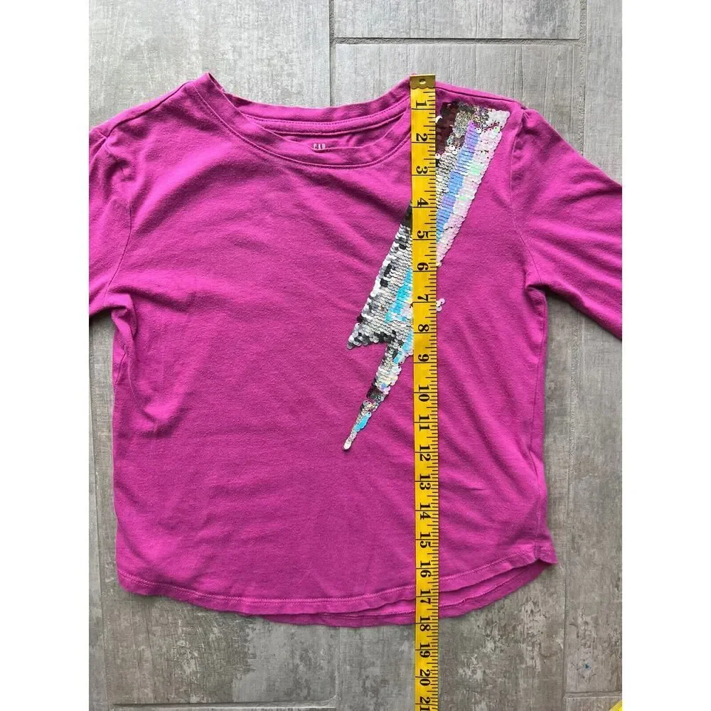 GAP Kid Girls Pink Flip Sequins Lightning Organic Cotton Casual School Top S 6-7